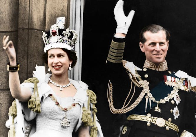 colorised couple happy marriage westminster crown colourised 1950s royal event london lady person adult bride female wedding woman accessories face jewelry
