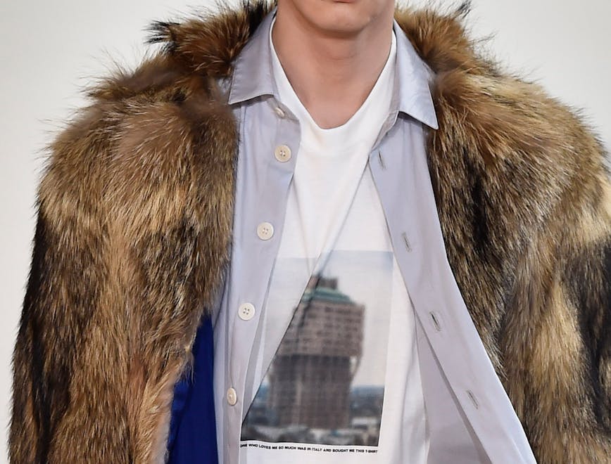 clothing apparel sleeve fur person human coat
