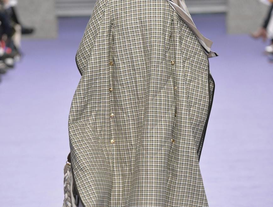 coat clothing apparel sleeve person human runway fashion long sleeve