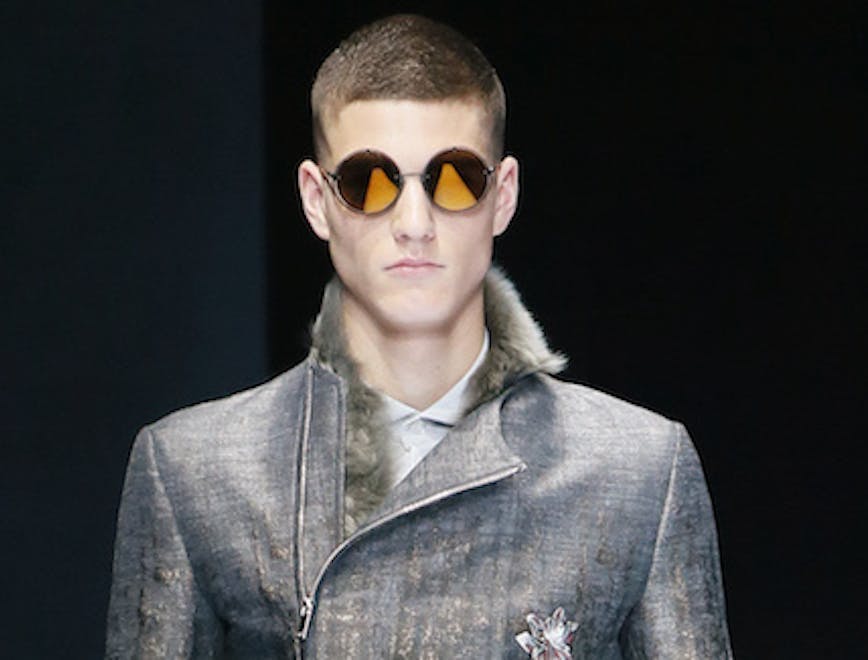 person human clothing apparel sunglasses accessories accessory jacket coat
