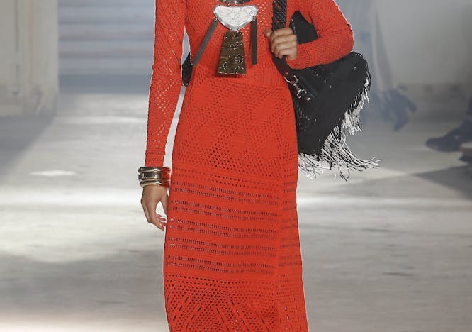 clothing apparel sleeve person human long sleeve fashion runway dress female
