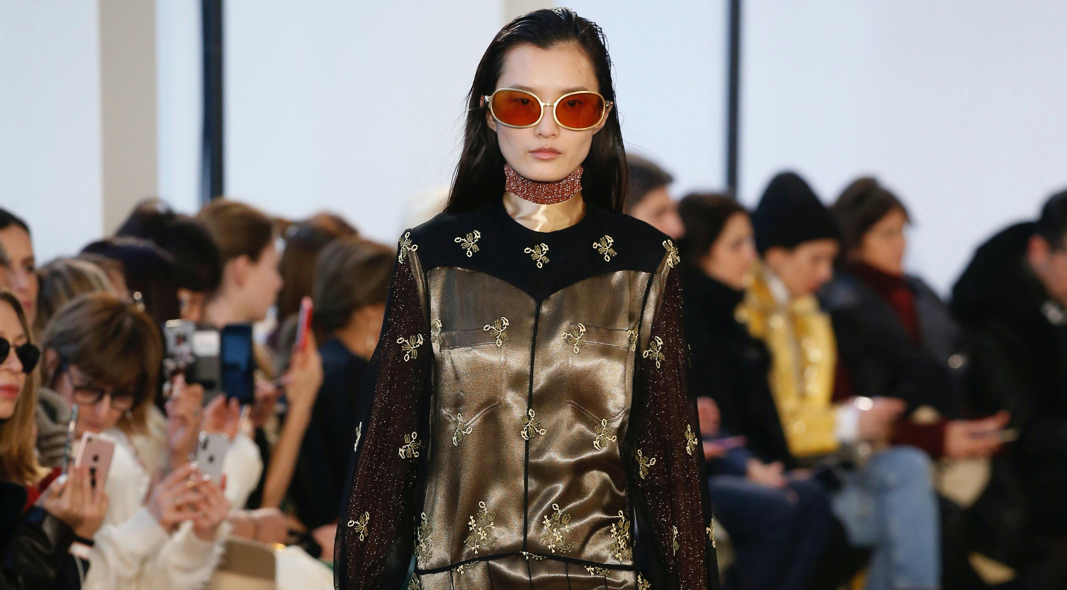 chloé _ ready to wear fall winter 2018 -19 paris february march 2018 sunglasses accessories accessory person human clothing apparel sleeve long sleeve fashion