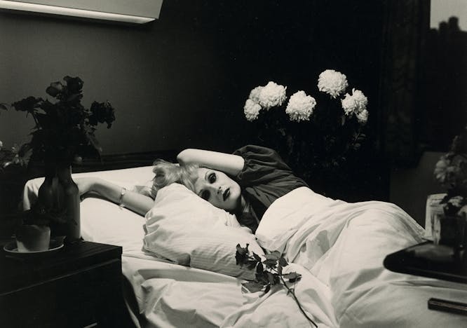 l2016.66.3 hujar peter (1934-1987) candy darling on her deathbed w3938 150994c photograph collection of ronay and richard menschel clinic person human bed furniture indoors room