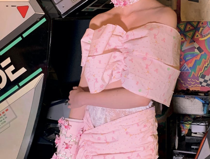 clothing apparel skirt person human fashion gown evening dress robe arcade game machine