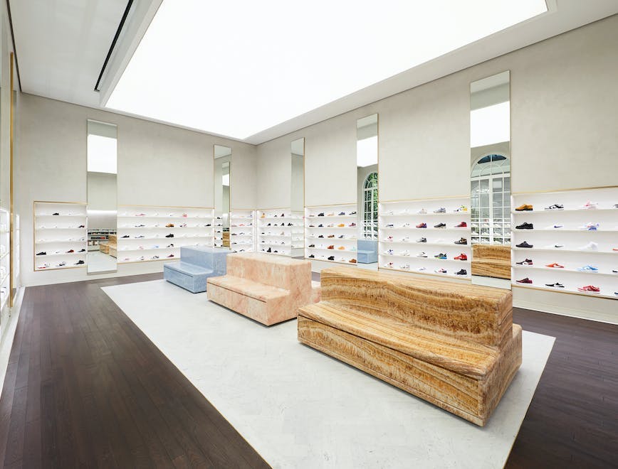 shoe shop shop shelf floor rug wood