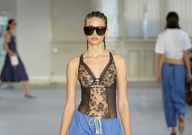 person human runway clothing apparel sunglasses accessories fashion shoe footwear