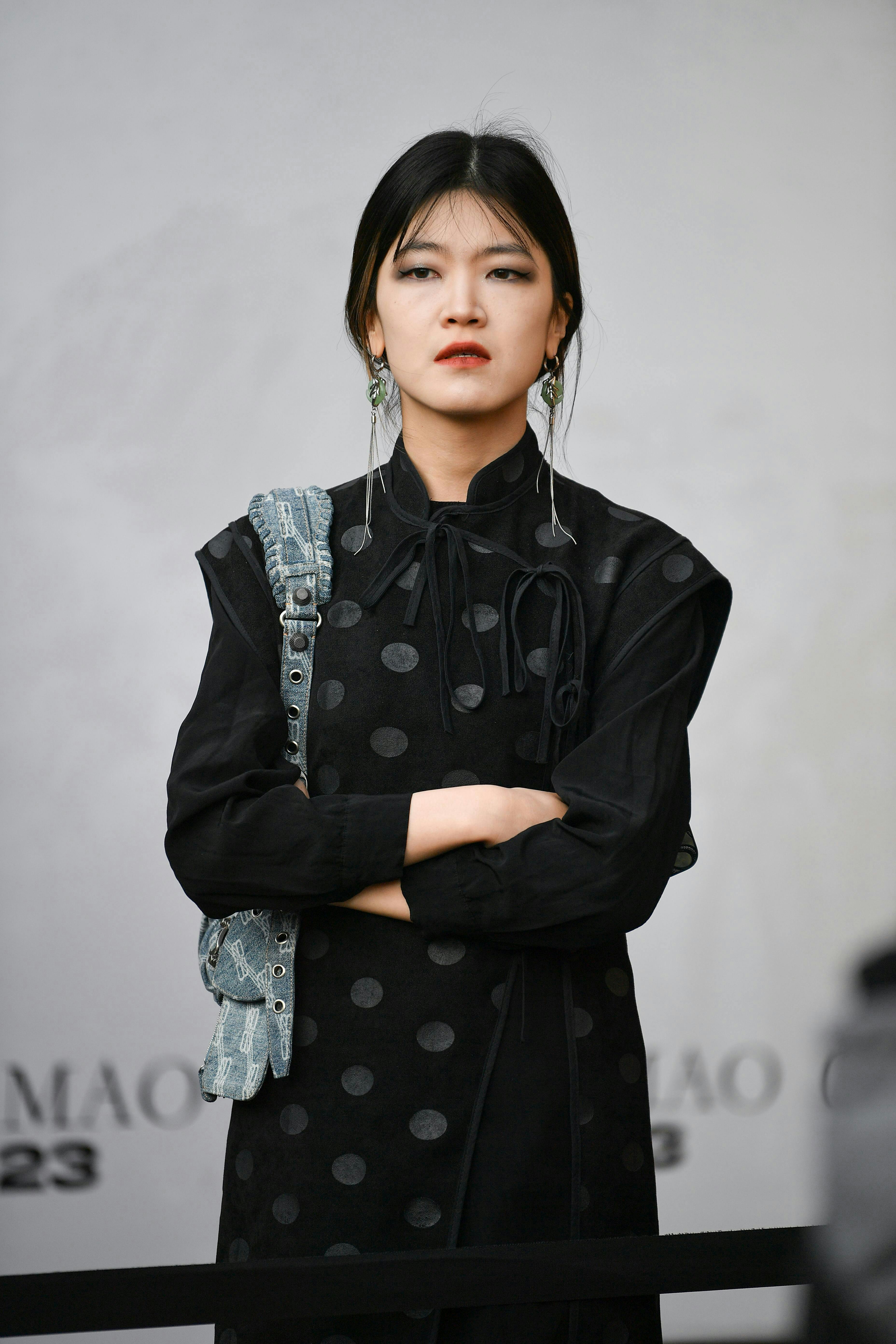 beijing coat long sleeve fashion black hair person adult female woman dress formal wear