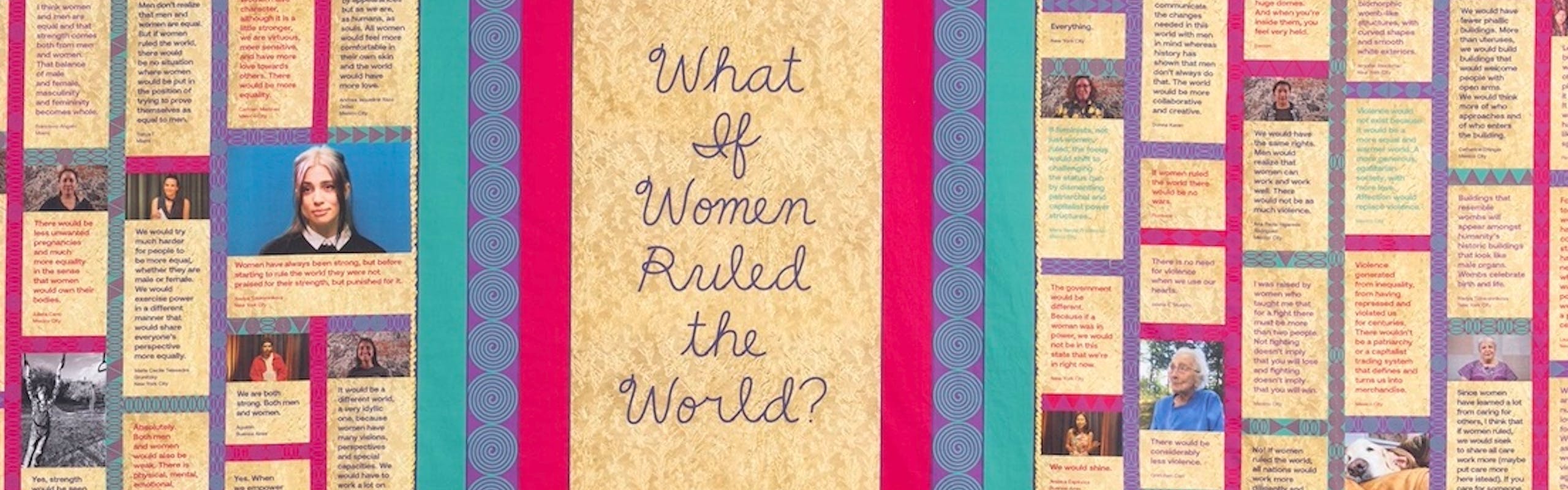 Judy Chicago's "What If Women Ruled the World" participatory quilt on view at the New Museum